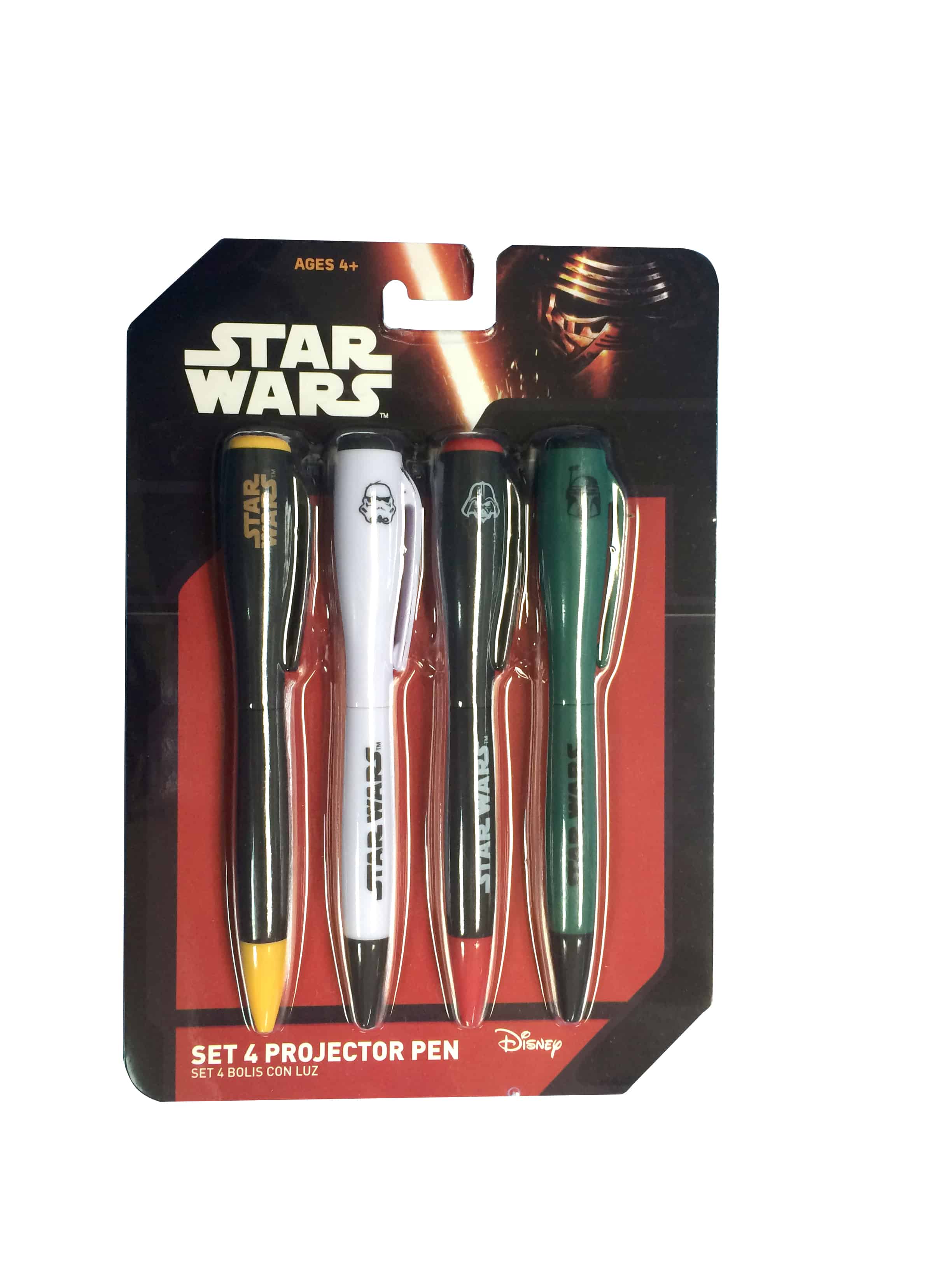 SET 4 BOLIGRAFOS PROYECTOR LUZ (TINTAS DIFERENTES) STAR WARS