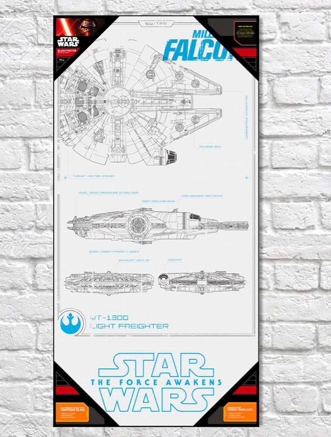 HALCON MILENARIO PLANOS POSTER DE VIDRIO STAR WARS EP7 30X60 CM
