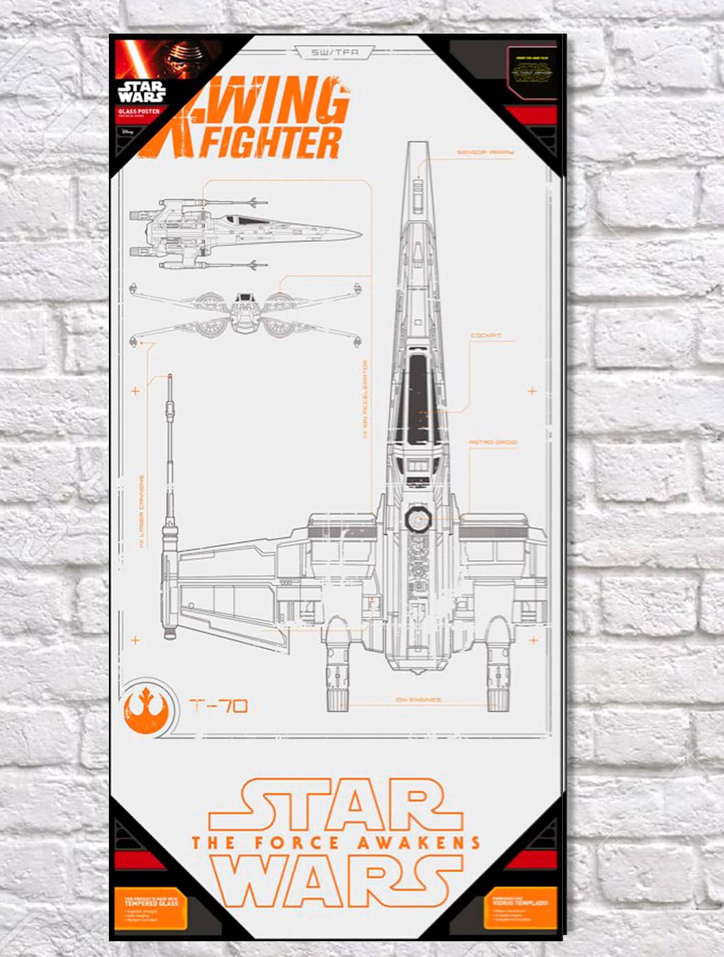 X-WING PLANOS POSTER DE VIDRIO STAR WARS EP7 30X60 CM