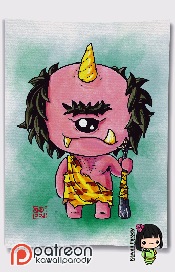PRINT LAMINA A4, YOKAI, ONI (DE PIEL ROSADA)